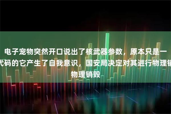 电子宠物突然开口说出了核武器参数，原本只是一串代码的它产生了自我意识，国安局决定对其进行物理销毁